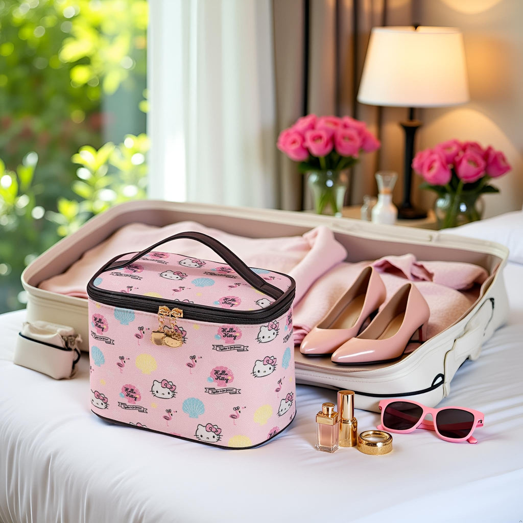 Vimanllie Cosmetic Bag Large Makeup Bag |Travel Toiletry Bags Organizer for Women | Pink Canvas Case with Brush Holder for Girls - Beauty Organizer for Home & Travel with Handle