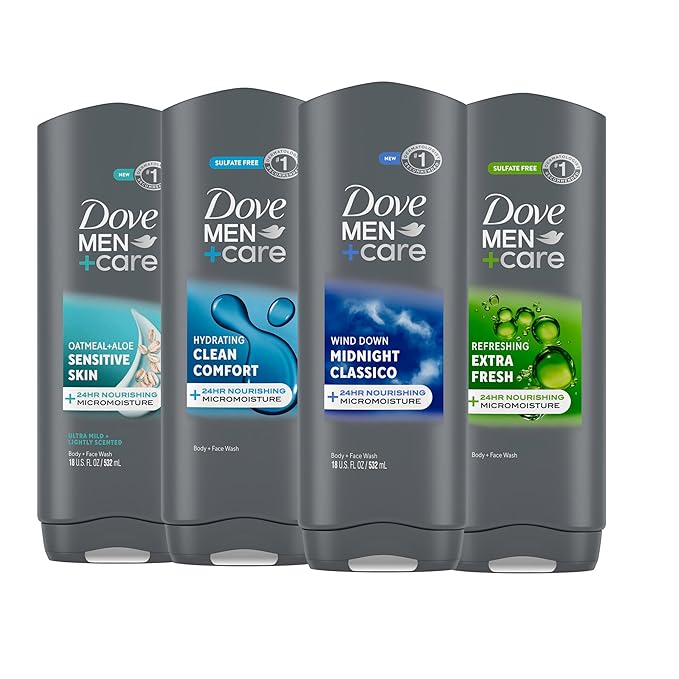 DOVE MEN + CARE Body Wash For Hydrated, Smooth Skin, 4 Count, 18 fl oz