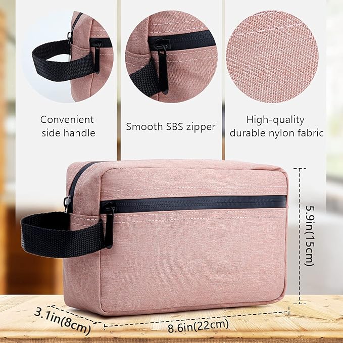 Travel Toiletry Bag for Women and Men, Water-resistant Shaving Bag for Toiletries Accessories, Foldable Storage Bags with Divider and Handle for Cosmetics Toiletries Brushes Tools (Pink)