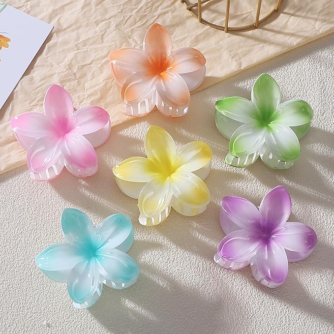 Sisiaipu Flower Hair Clips for Women 6 Pcs Hawaiian Large Claw Clips Plumeria Medium Hair Claw Clips for Thick Thin Hair Hibiscus Tropical Beach Hair Accessories for Women Girls and Girls -Petal