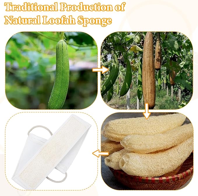 LXUEJIE Natural Loofah Back Scrubber, Exfoliating Body Scrubber, Loofah Exfoliating Bath Strap Shower Loofah Back Sponge to Clean Body Deeply for Women and Men
