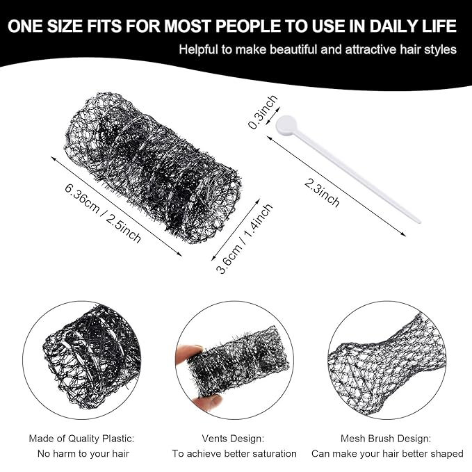 Willbond 20 Pack Vintage Hair Rollers with Pins Medium Wire Mesh Brush Rollers for Women No Heat Hair Curlers for Curls and Waves, Black 2.5 x 1.4 Inch
