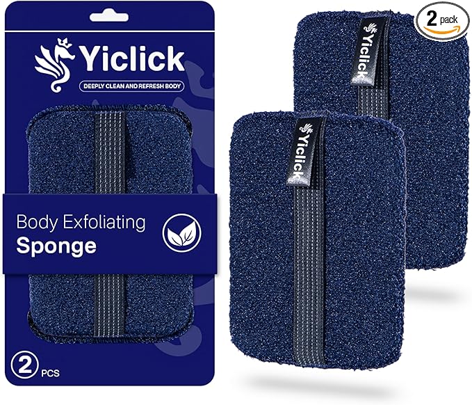 Yiclick Exfoliating Body Scrubber (2 Pack), Body Exfoliator Scrubber, Exfoliating Sponge for Shower Bath, Shower Loofah Luffa Lufa with Handle for Men Women, Dead Skin Exfoliator for Body Scrub