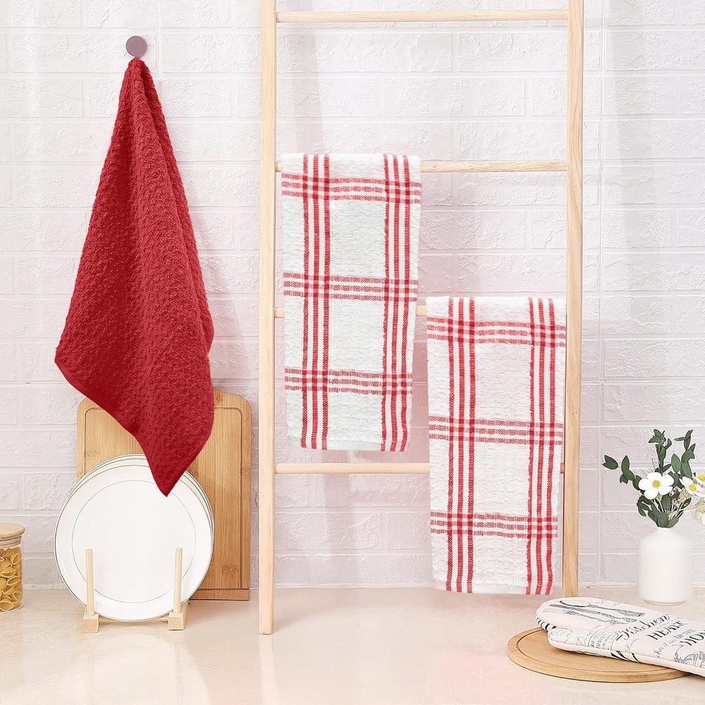 DAN RIVER Red Kitchen Towels, 12 Pack, 16x26 Inches Absorbent Dish Towels