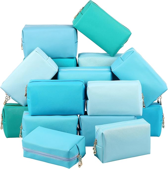 Kigeli Aesthetic Makeup Bags PU Leather Cosmetic Pouches Waterproof Plain Toiletry Bags Makeup Pouches Bulk for Women Party Gift Travel Storage Organizer(Blue Teal,7.1 x 2.8 x 4.3 in)