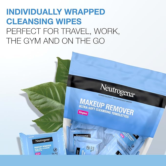 Neutrogena Makeup Remover Towelettes for Face with Micellar Water Daily Alcohol-Free Gently Removes Oil Dirt and Waterproof Makeup in a Simple Fully Plant-Based Cloth, 25 ct