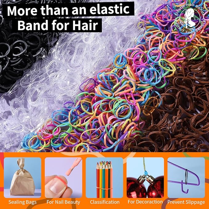 Teenitor Hair Elastics, 2000pcs Hair Rubber Bands, Clear,Black,Brown