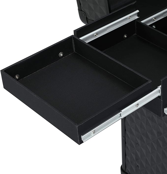 Yaheetech Rolling Makeup Train Case with a Drawer Nail Trolley Black/Red