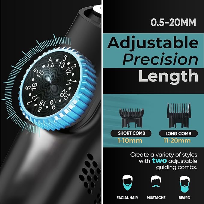 Vacuum Beard Trimmer for Men – Rechargeable Trimmer with Vacuum, Titanium Blade, Adjustable Comb, Waterproof Cordless Hair Clippers & Beard Kit for Less Mess Grooming
