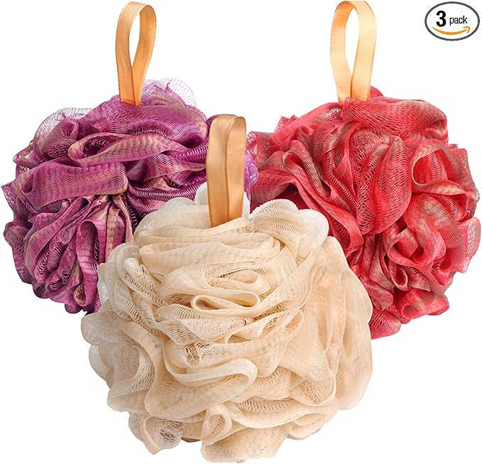 Fishent Shower Sponge Shower Loofah, Body Wash Loofah Sponge Body Scrubber, 3 Pack 60g Large Size Lofas for Shower, Cleaning Loofahs Sponge Body Sponges for All Skin Types