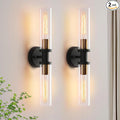 Black and Brass Gold Wall Sconces Set of Two with Clear Glass Shade - Indoor Wall Decor Set of 2