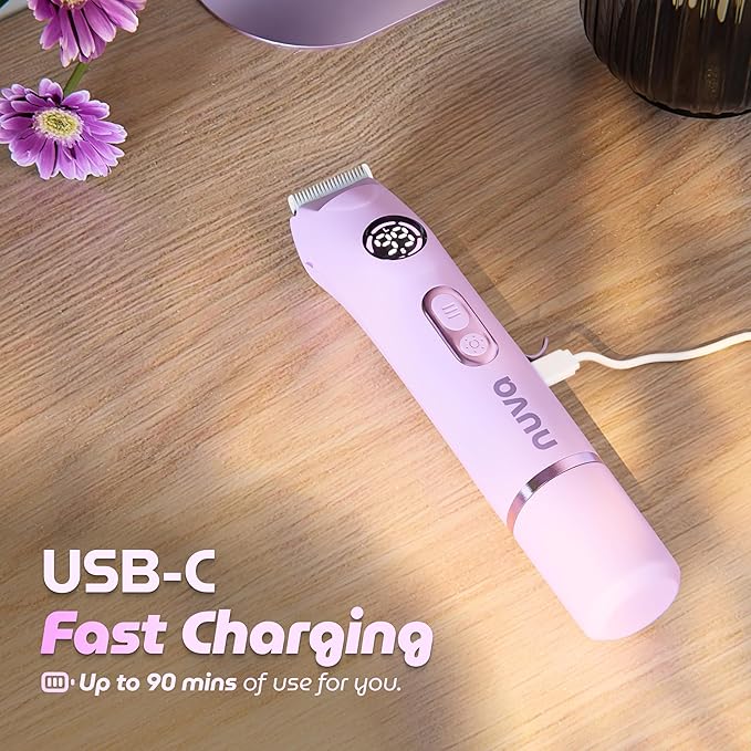NUVA 4-in-1 Bikini Trimmer for Women | Painless Electric Razors & Shavers with Interchangeable Heads | Cordless Body & Facial Hair Trimmer with Ceramic Blade, IPX7 Waterproof and USB Rechargeable