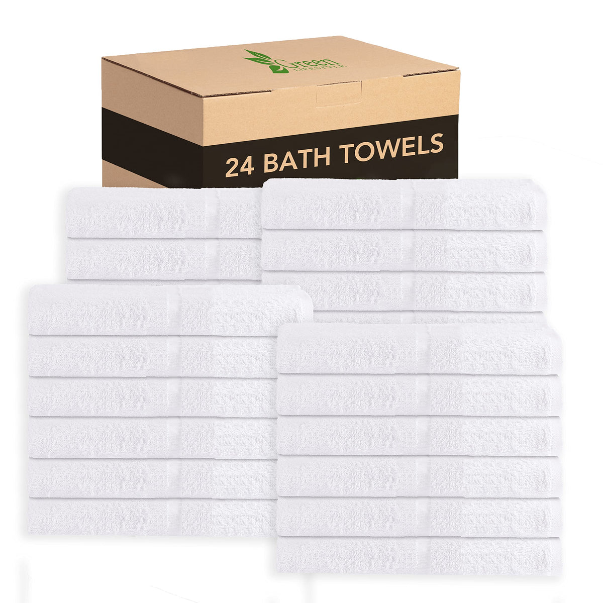 GREEN LIFESTYLE Luxury Bath Towel - White Large Bath Towels Pack for Spa, Gym, Bathroom, Hotel - 86% Cotton 14% Polyester -Super Soft, Thick and Absorbent 24 x 50 Bulk Bath Towel - (8-Pack)