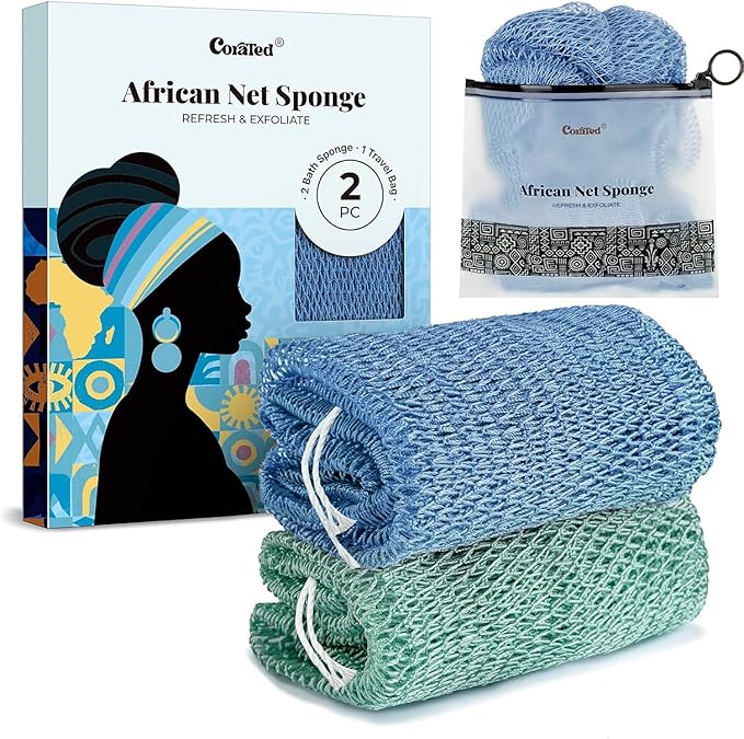 CORATED African Net Sponge Authentic, Shower Loofah Exfoliating Bath Sponge