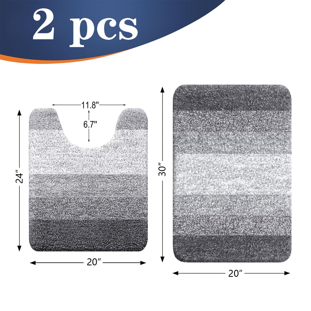 OLANLY Micorfiber Bathroom Rug Set 2 Piece, 30"x20"+U-Shaped 24"x20"