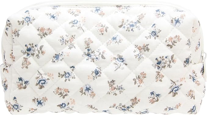 PAZIMIIK Small Quilted Makeup Bag,Zipper Cosmetic Pouch,Gauze Hyacinth