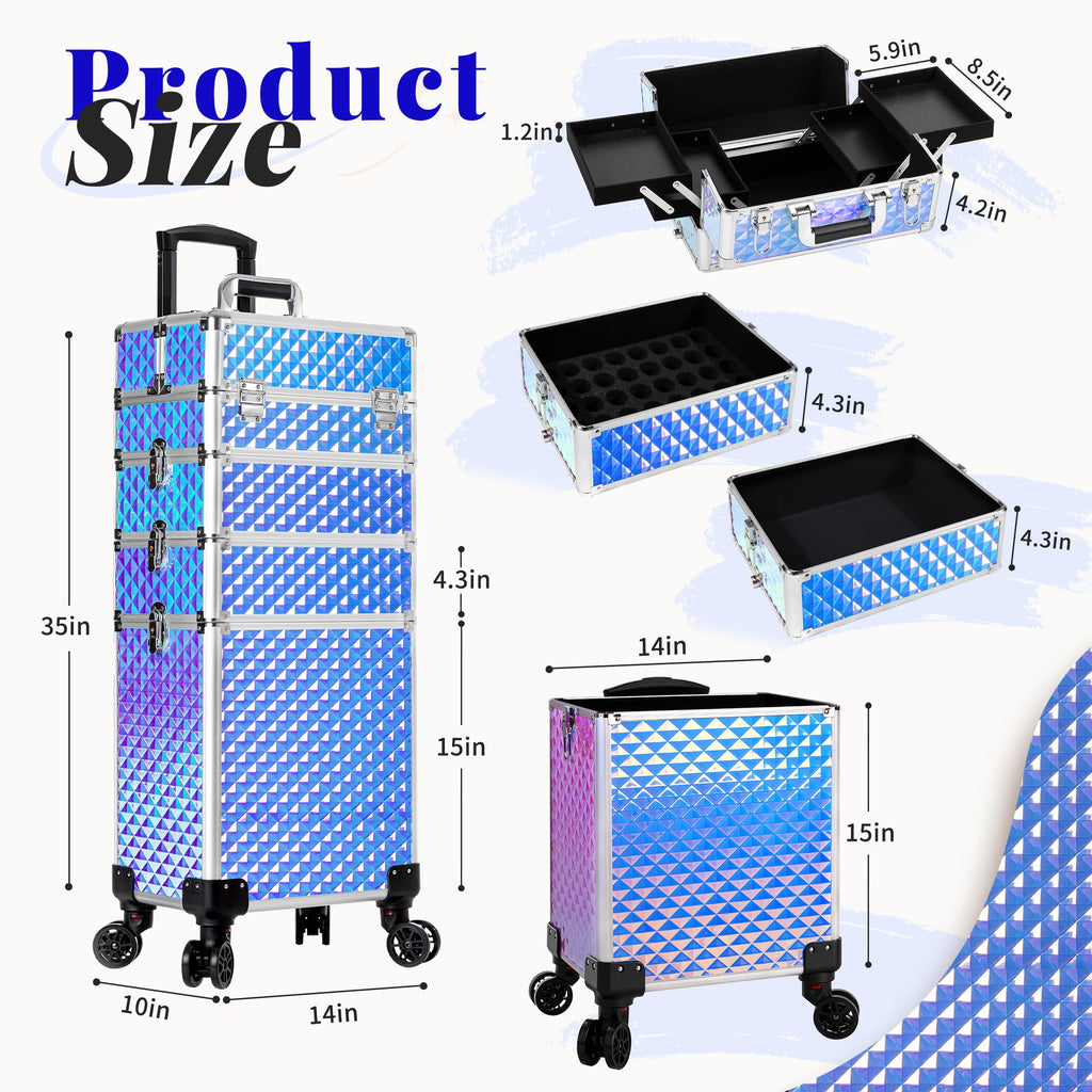 AROUS Rolling Train Makeup Case Cosmetology Case on Wheels, Colorful