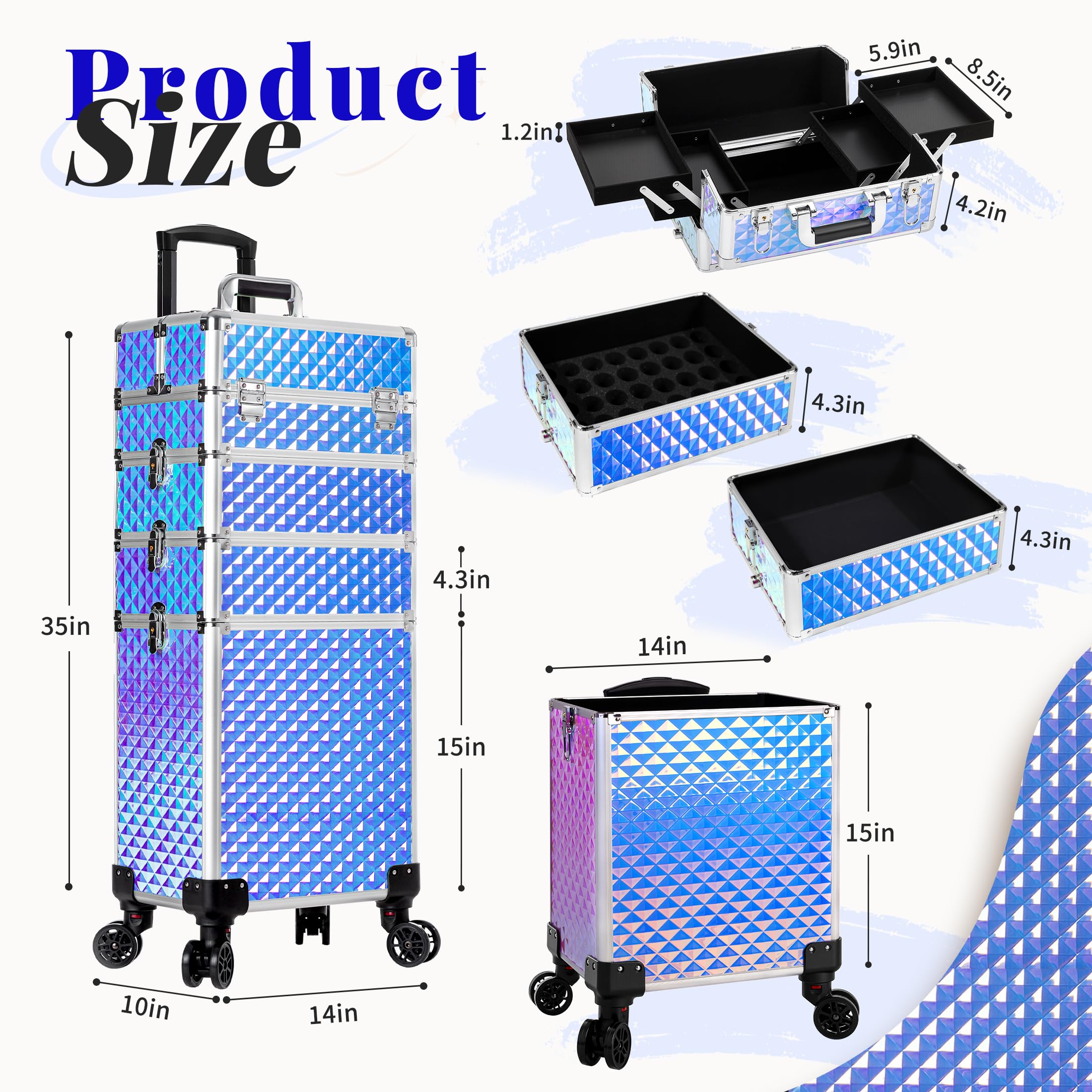 AROUS Rolling Train Makeup Case Cosmetology Case on Wheels, Colorful