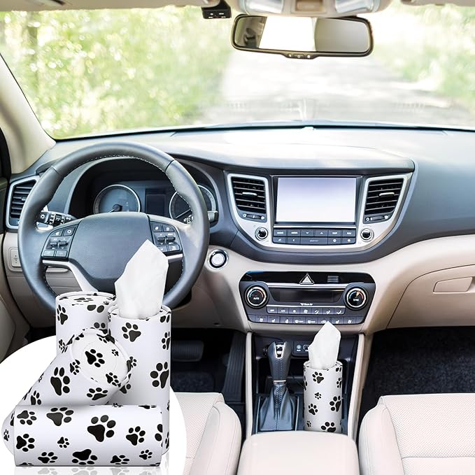Geyoga 4 Pack Car Tissues Box with Facial Bulk Round Tube Car Tissue Travel Cylinder Holder Cup Holder for Home Bathroom Office (Paw Print)