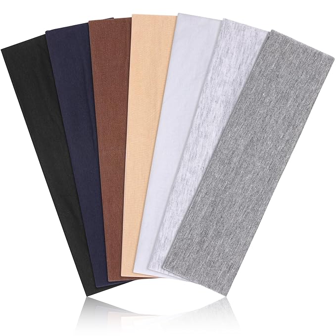 DiyJibb Headbands for Women, Stretchy Non Slip Soft Cotton Cloth Hair Bands for Sports, Workout, Yoga and Running, 7pcs