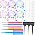 27 Pcs Hair Highlighting and Coloring Kit, Include 6 Highlight Cap for Hair Dying Coloring Frosting Caps 6 Dye Shawl 6 Pair Gloves 3 Dye Brush 4 Needle 2 Rat Tail Comb for Salon Hairdressing