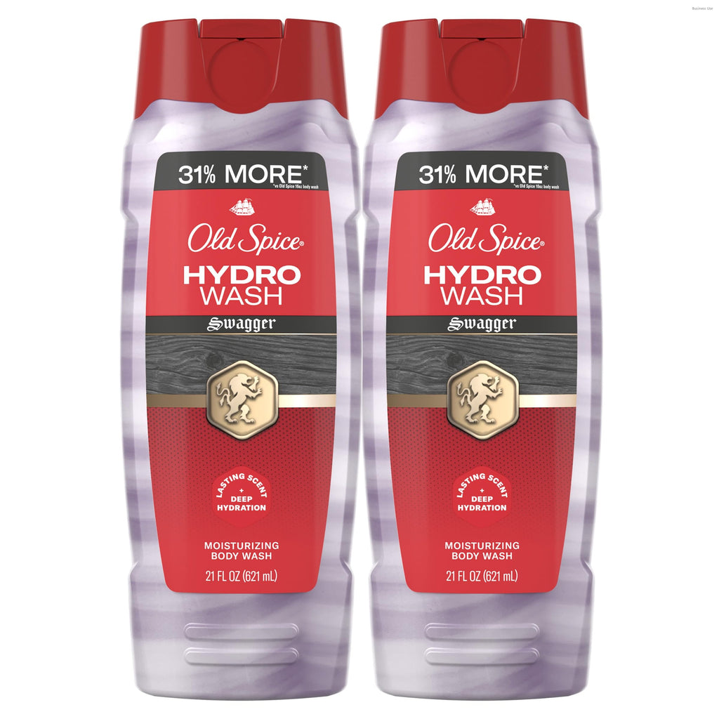 Old Spice Moisturizing Body Wash for Men, Hydro Wash, 2-in-1 Long Lasting Scent & Deep Hydration, 24/7 Shower Fresh, Swagger Scent, 21 oz (Pack of 2)