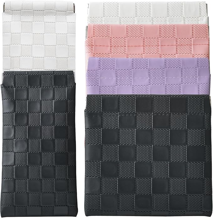 Muswelf 6 Pack 2 Sizes Small Makeup Pouches, Checkered Snap Closure Purse Pouches, PU Leather Coin Pouches, Sunglasses Case, Lipstick Case, Mini Travel Organizer for Women
