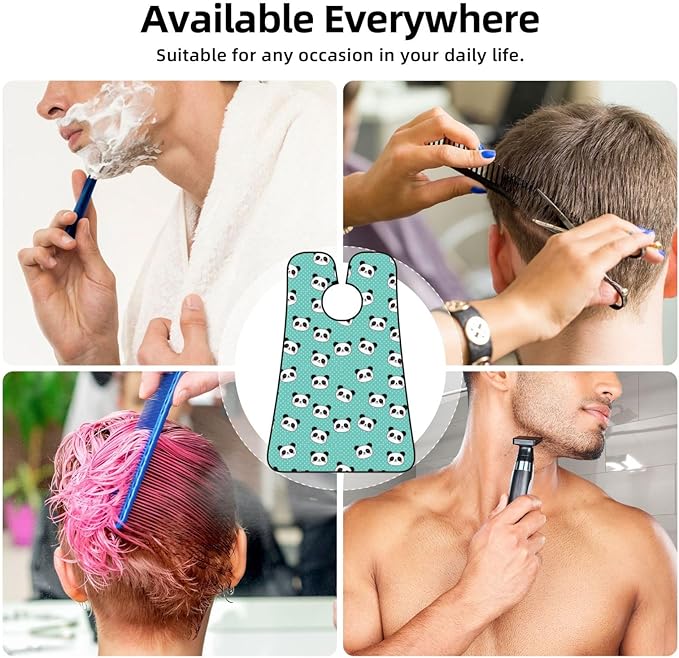 Beard Shaving Cape with Suction Cups, Kawaii Panda Face Polka Dot Teal Mint Green Shave Bib, Non-Stick Waterproof Hair Catcher, Grooming Bib for Men Husband