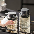 CICUFY Foaming Soap Dispenser 2 Pack, Foam Hand Soap Dispenser for Bathroom Kitchen Liquid Refillable Clear Glass Bottles with Silver Pump(Diamond Pattern-Clear)