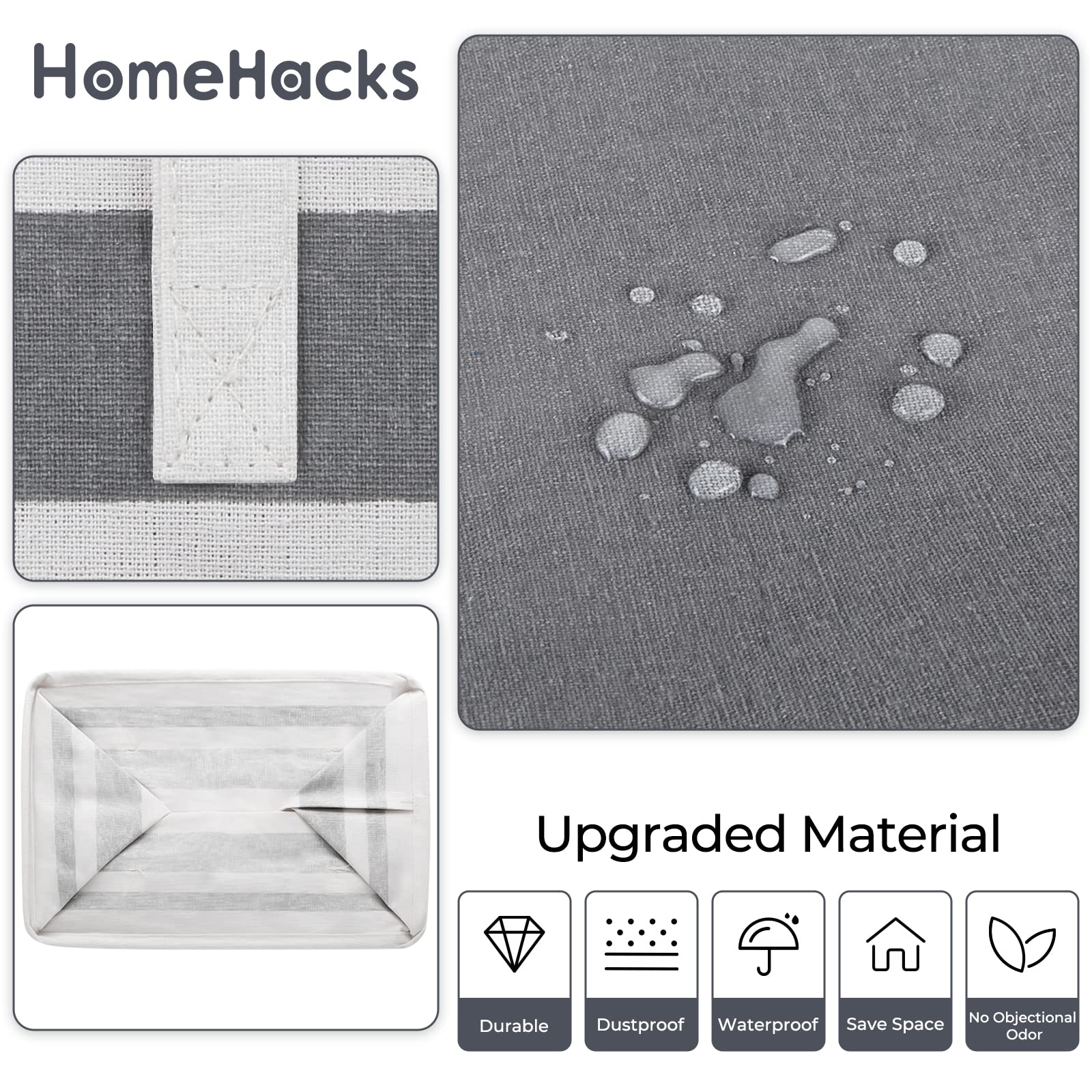 HomeHacks 2 Pack Large Laundry Baskets, Laundry Hampers Bags (Grey 75Lx2)