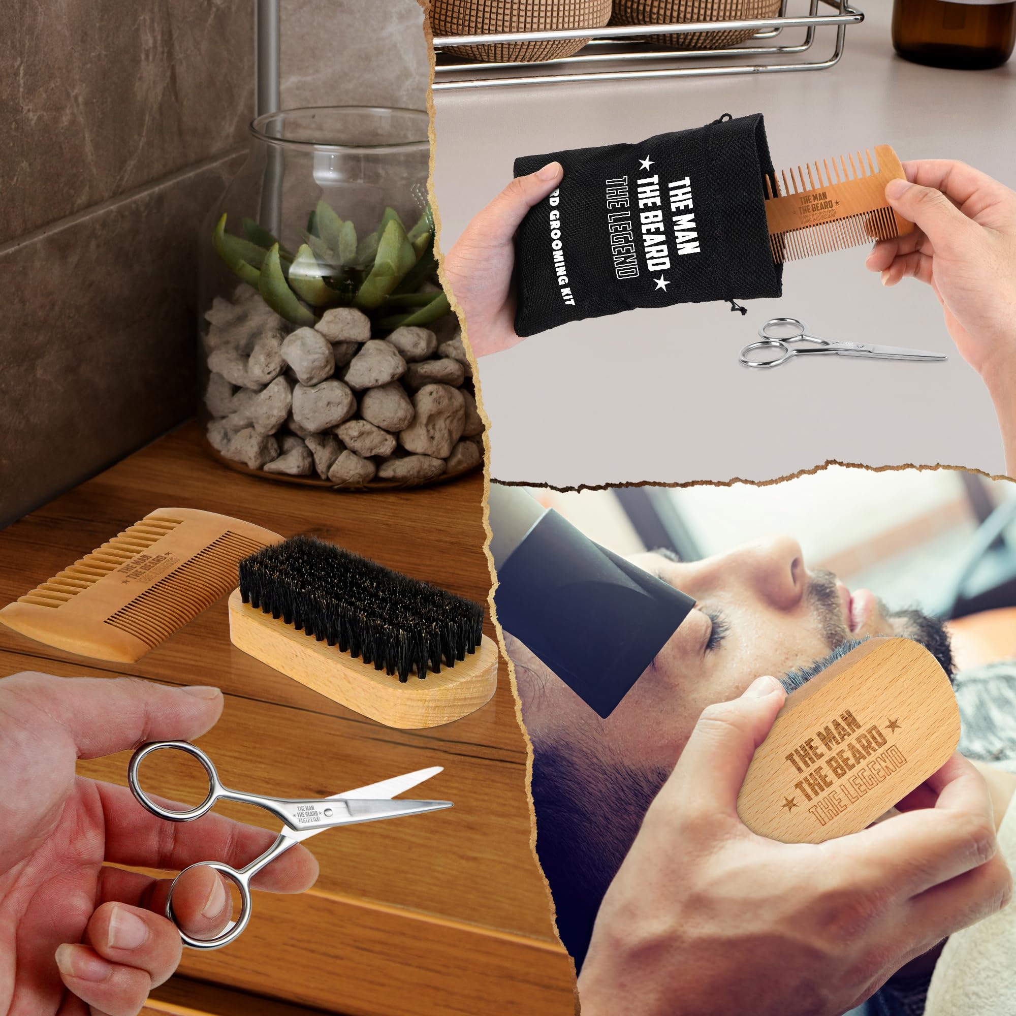 Grooming Gifts for Men - Beard Kit Grooming and Care with Brush, Comb, Scissors & Storage Bag - Anniversary Retirement Birthday Gifts for Men Dad Grandpa, Husband Birthday Gift Ideas