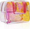 TotePrint TPU Holographic Pink Clear Star Large Cosmetic Bag and Travel Pouch with Handle,Durable TPU Material,Zipper Design-Ideal for Makeup,Travel Essentials (Holographic pink)
