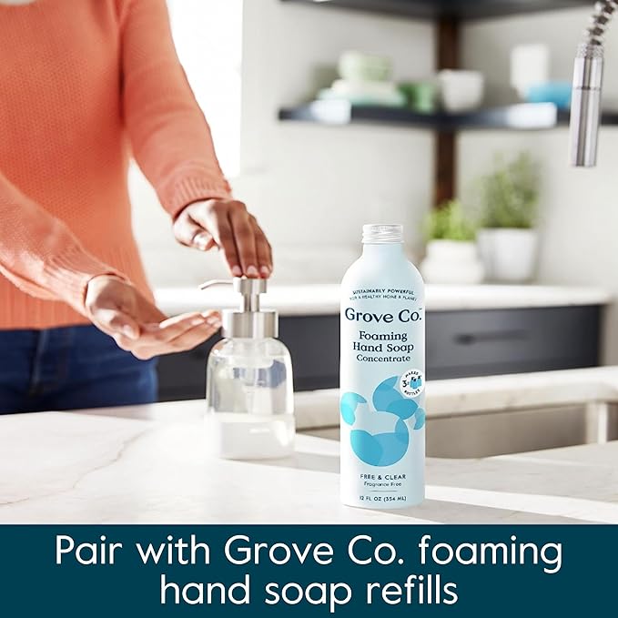 Grove Co. Foaming Soap Dispenser Set, 2 x 12oz Glass Bottles, Reusable