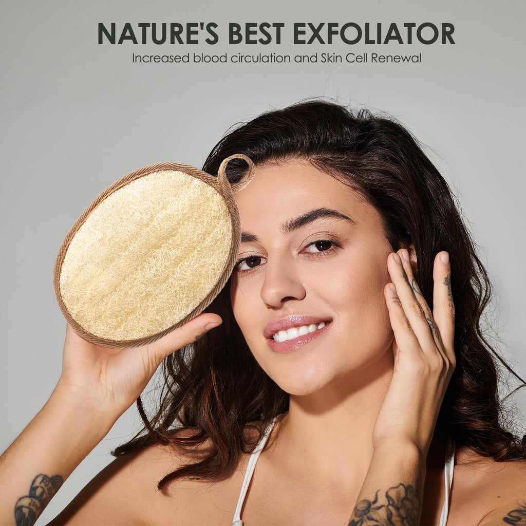 RIYNIBIY Natural Loofah Exfoliating Body Scrubber 2PCS Shower Loofah Sponge