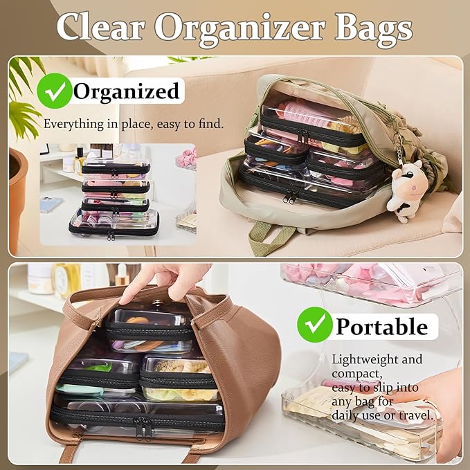 WELPIRT 4 pcs Clear Zipper Pouches,Hard Shell Zipper Case, Toiletry Bag for Travel, CLear Diaper Bag, Toiletry Pouch, Travel Organizer, Cosmetic Bag,Toy Storage Bins (M+3S)(Black)