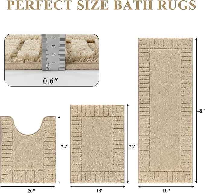 Pauwer Bathroom Rugs Sets 3 Piece, Microfiber Bath Mat Set, Light Beige