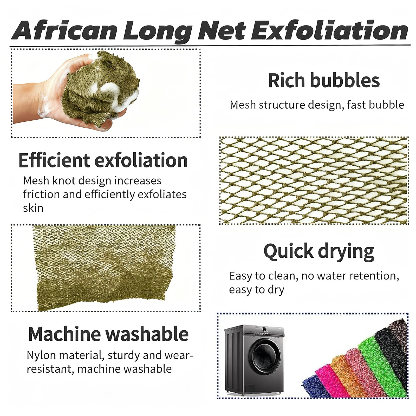 SPMKTBOZAI African Net Sponge Authentic, Exfoliating Net for Body Back