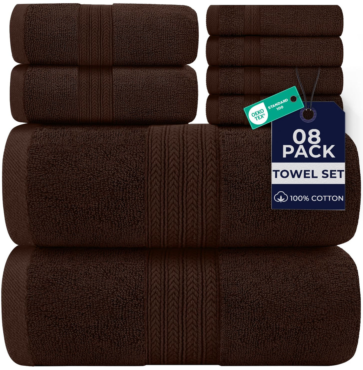DAN RIVER 8 Piece Luxury Bath Towels for Bathroom, Towel Set, Blue Opal