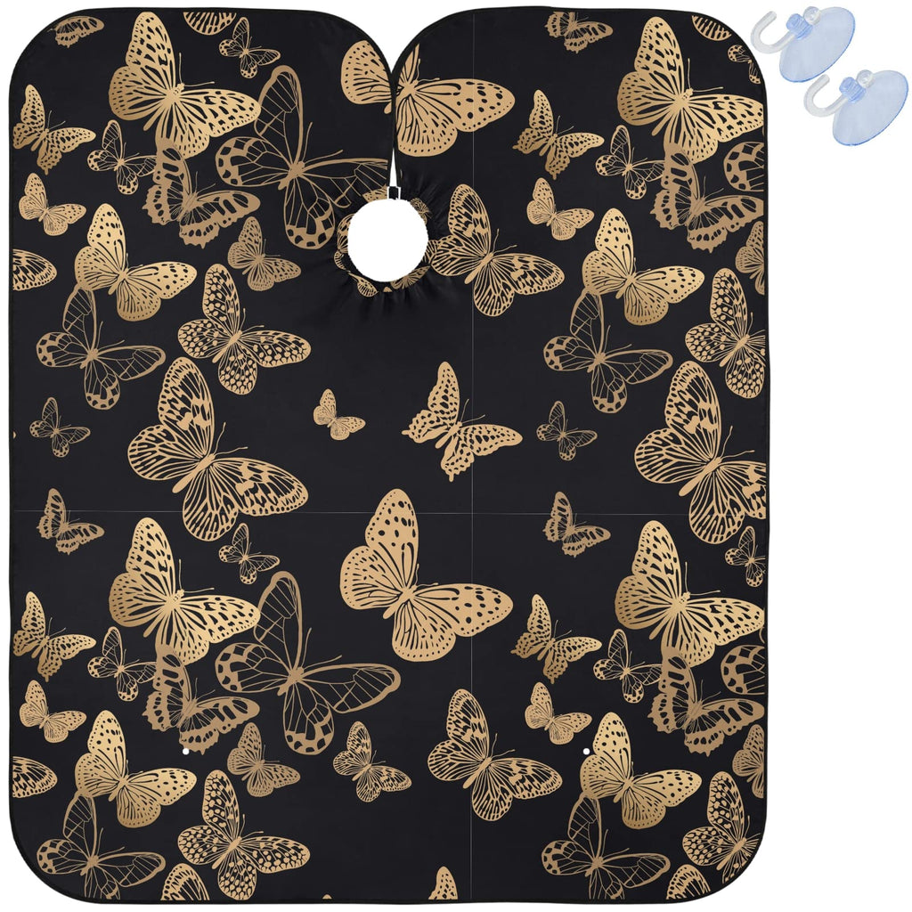 visesunny Barber Cape Black Gold Butterfly Polyester Hair Cutting Salon Cape Apron Anti-Static Haircut Water-Resistant Shaving Cloth Beard Shaving Bib Hairdressing Cape