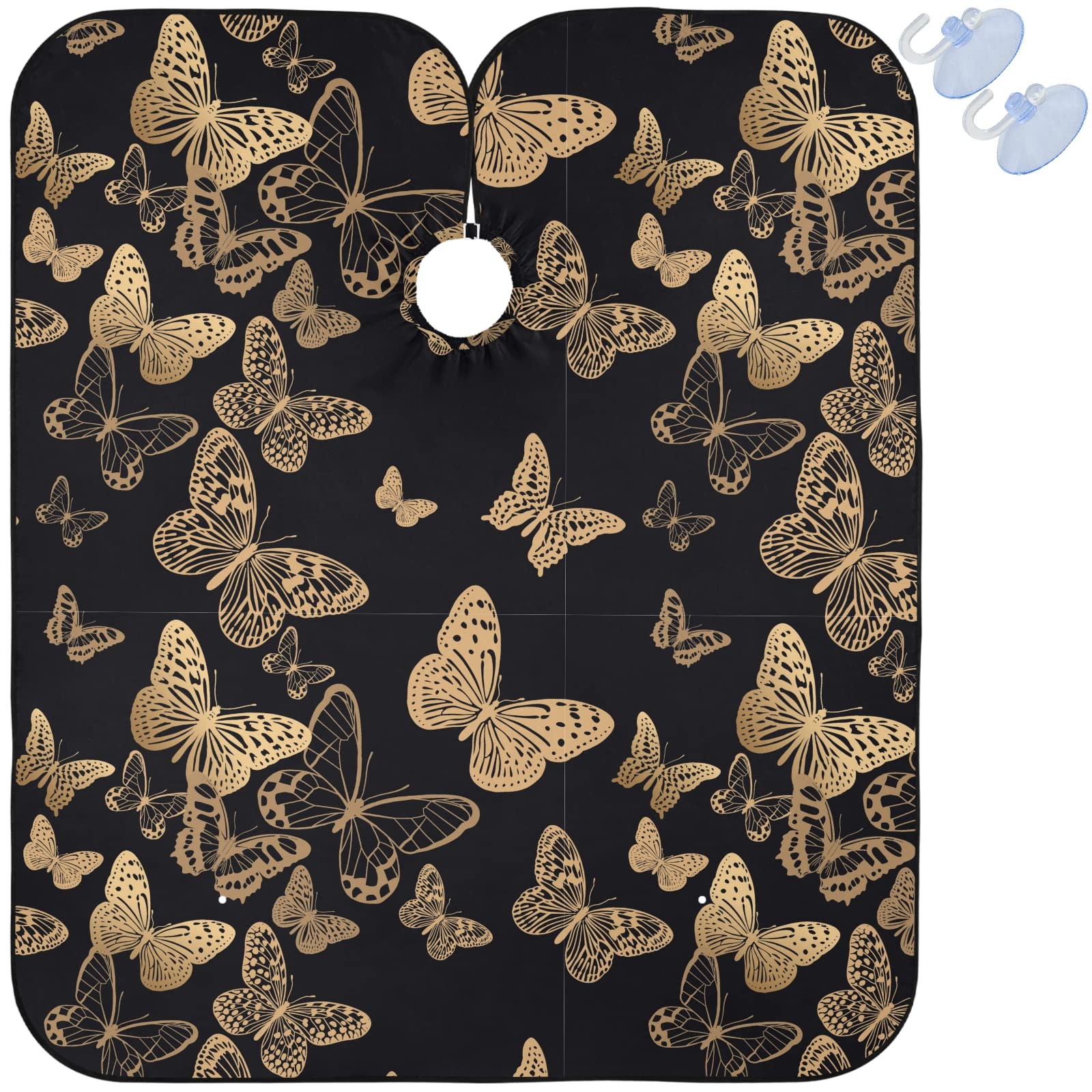 visesunny Barber Cape Black Gold Butterfly Polyester Hair Cutting Salon Cape Apron Anti-Static Haircut Water-Resistant Shaving Cloth Beard Shaving Bib Hairdressing Cape