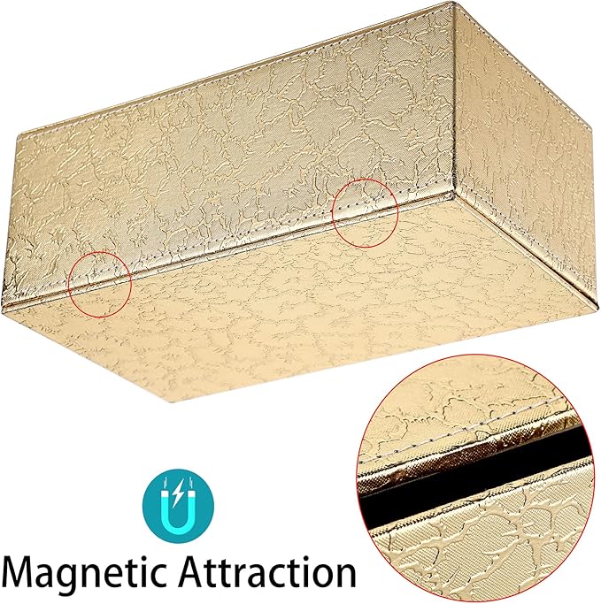 Sumnacon Rectangular Tissue Box Cover - Stylish Tissue Box Holder with Magnetic Bottom, Decorative Tissue Box for Vanity Dresser Night Stand Table Countertop (Gold, Medium)