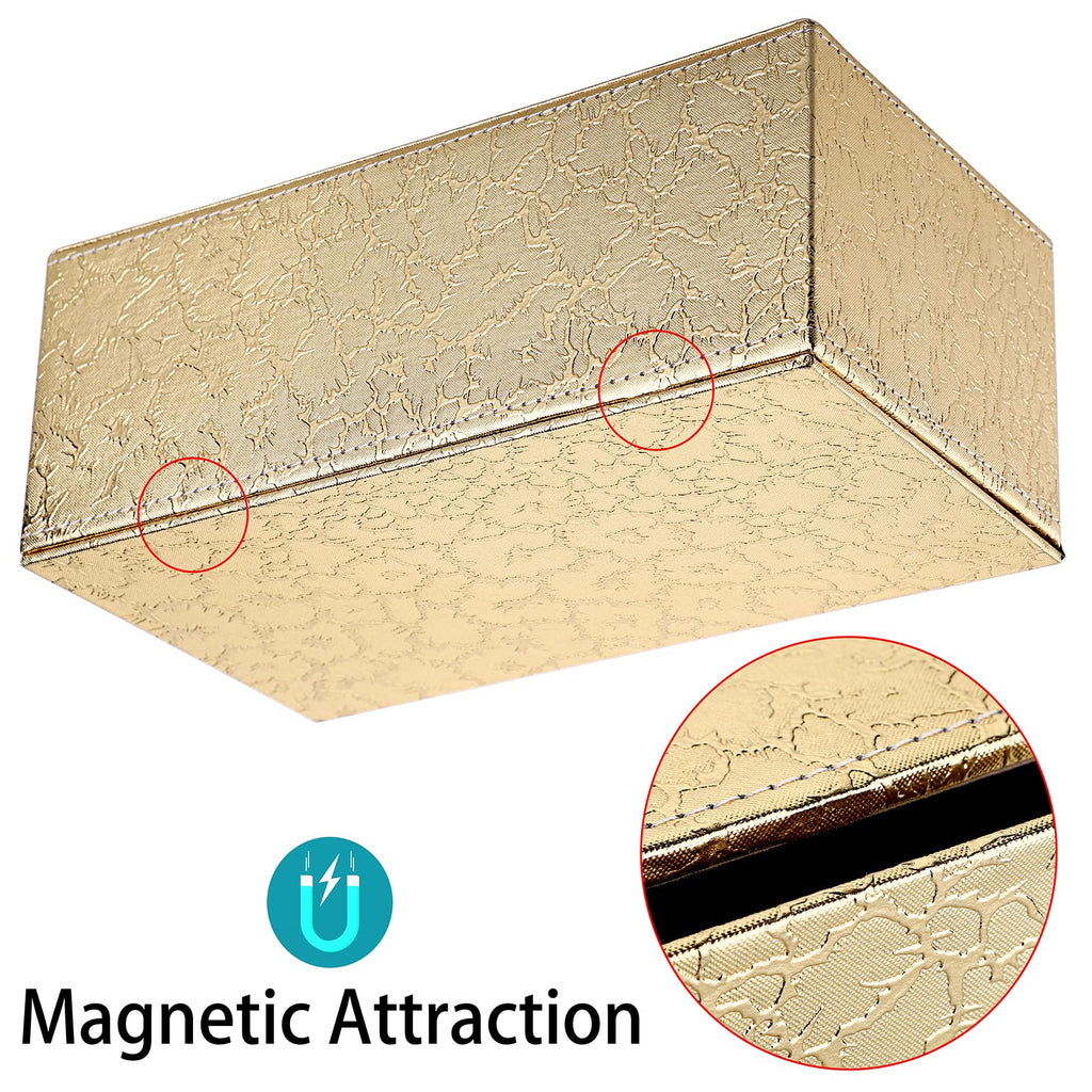Sumnacon Rectangular Tissue Box Cover - Stylish Tissue Box Holder with Magnetic Bottom, Decorative Tissue Box for Vanity Dresser Night Stand Table Countertop (Gold, Medium)