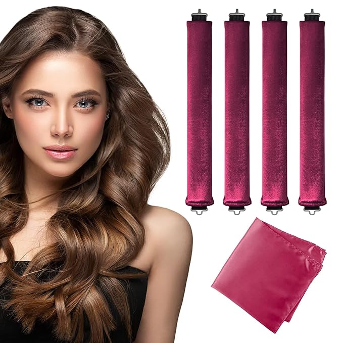 Seritant Heatless Curls Overnight with Satin Head Scarf, Velvet Hair Rollers for Blowout Look, No Heat Curling Rod for Long Thick Hair, Soft Sleep In Flexi Rods - 4PCS(7)