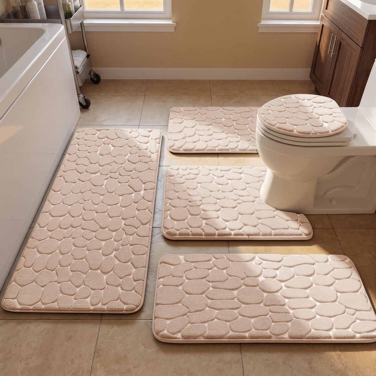 YIHOUSE Bathroom Rugs Mat Set, Memory Foam Bath Mat 5 Piece Dark Grey