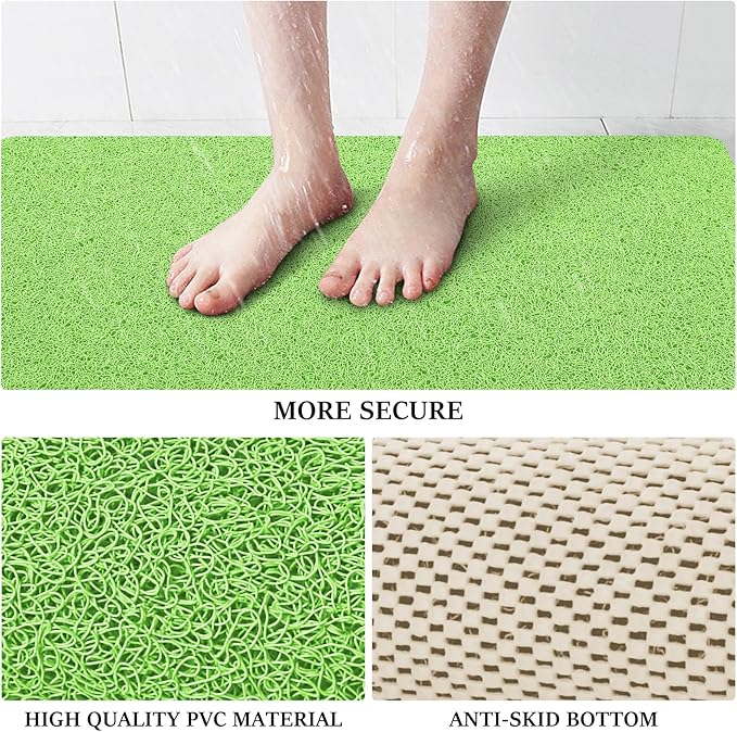 LuxStep Shower Mat Bathtub Mat,36x16 inch, Non-Slip Bath Mat with Drain, Quick Drying PVC Loofah Bathmat for Tub,Shower,Bathroom (Grass Green)