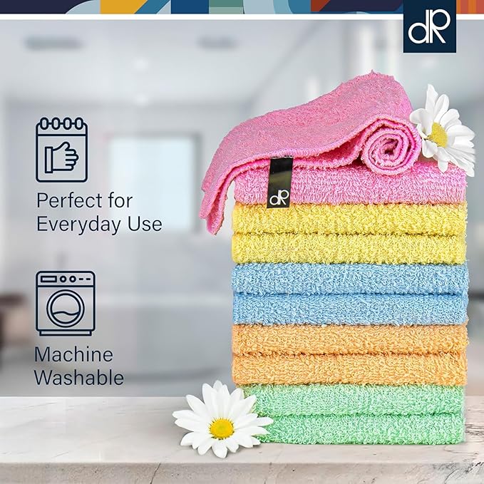 DecorRack 100% Cotton Washcloths 12x12 in, Assorted Colors (20 Pack)