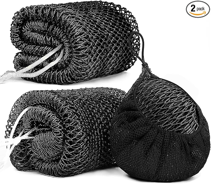 2 Pack African Net Sponge Exfoliating Body Scrubber Bath Sponge for Daily Use (2Black)