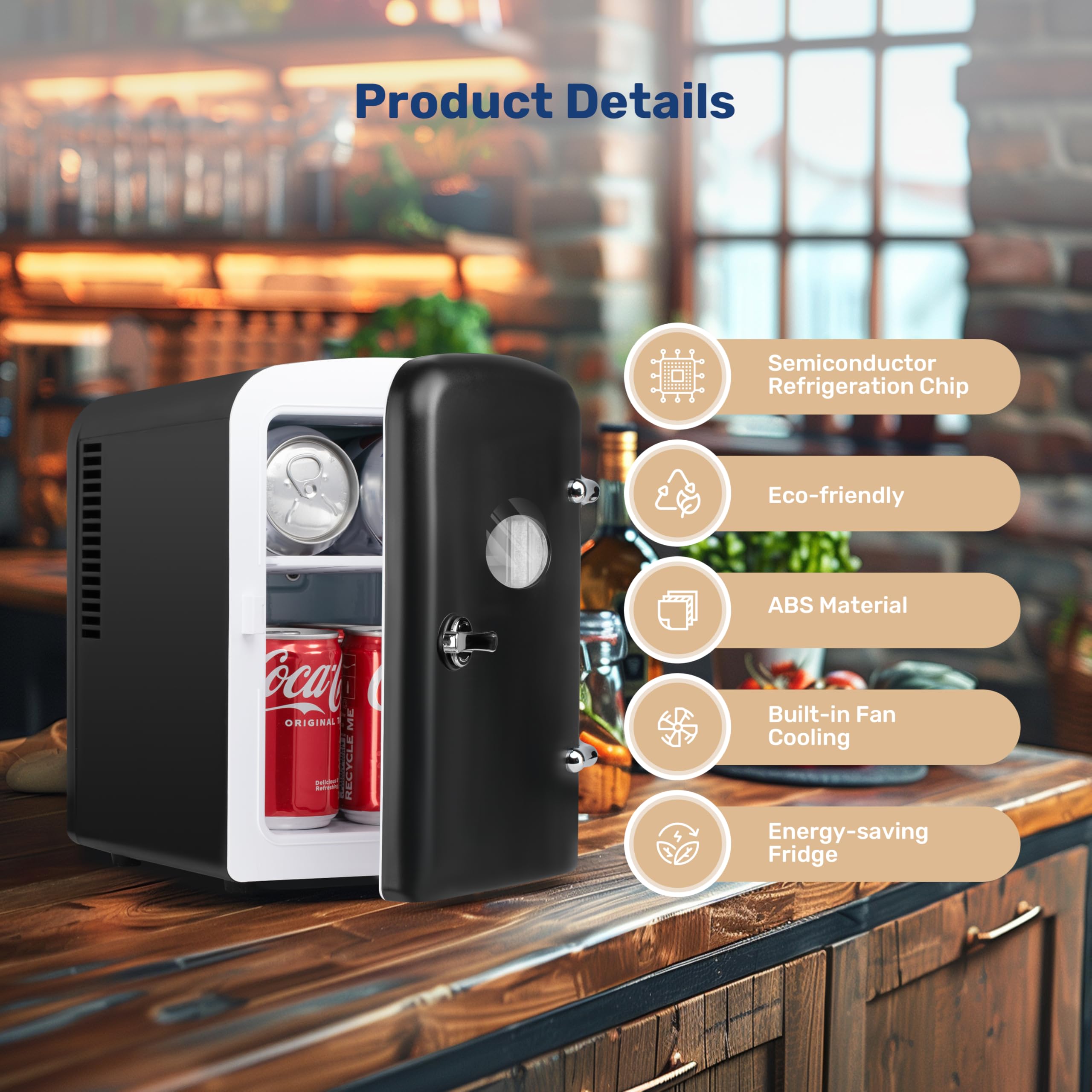 YSSOA Mini Fridge with Observation Window 4-Liter Six 12 oz Cans Portable Warmer & Cooler Compact Refrigerator, 100% Eco Friendly and Freon-Free, 4L with window, Black