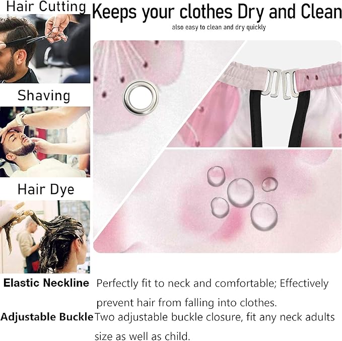 visesunny Barber Cape Pink Cherry Blossom Polyester Hair Cutting Salon Cape Apron Anti-Static Haircut Water-Resistant Shaving Cloth Beard Shaving Bib Hairdressing Cape