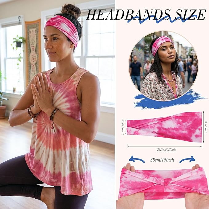 obeoby 8 Pack Tie Dye Headbands for Women, Boho Elastic Hair Bands